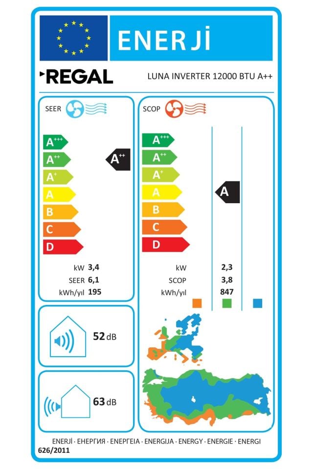 REGAL LUNA INVERTER 12000 BTU A++ DUVAR TİPİ KLİMA