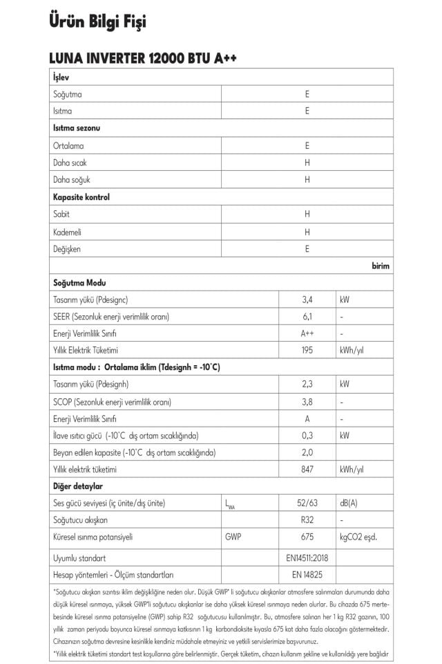 REGAL LUNA INVERTER 12000 BTU A++ DUVAR TİPİ KLİMA
