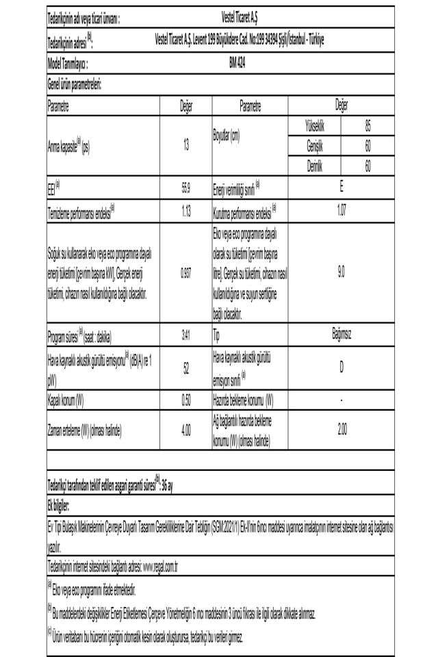 REGAL BM 424 4 PROGRAM BULAŞIK MAKİNESİ