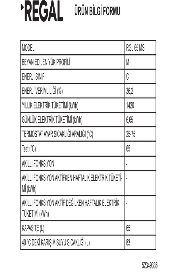 REGAL 65 MS MEKANİK TERMOSİFON